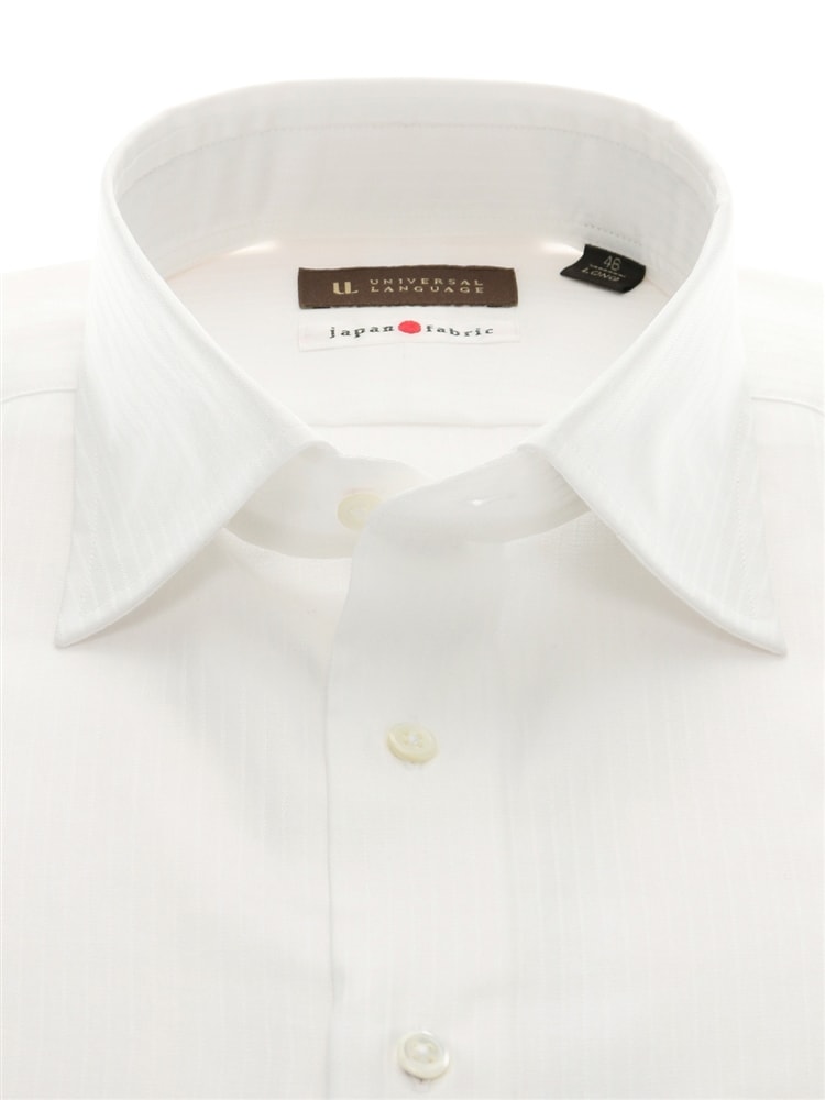 ワイシャツ／長袖／ワイドカラー／シャドーストライプ／ドレスシャツ2 ホワイト 長袖