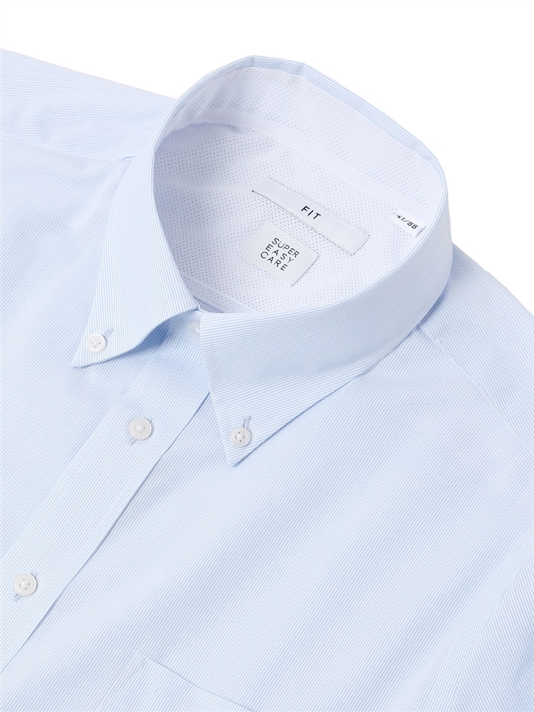 ワイシャツ／長袖／形態安定／涼しい／ボタンダウンカラー／ストライプ