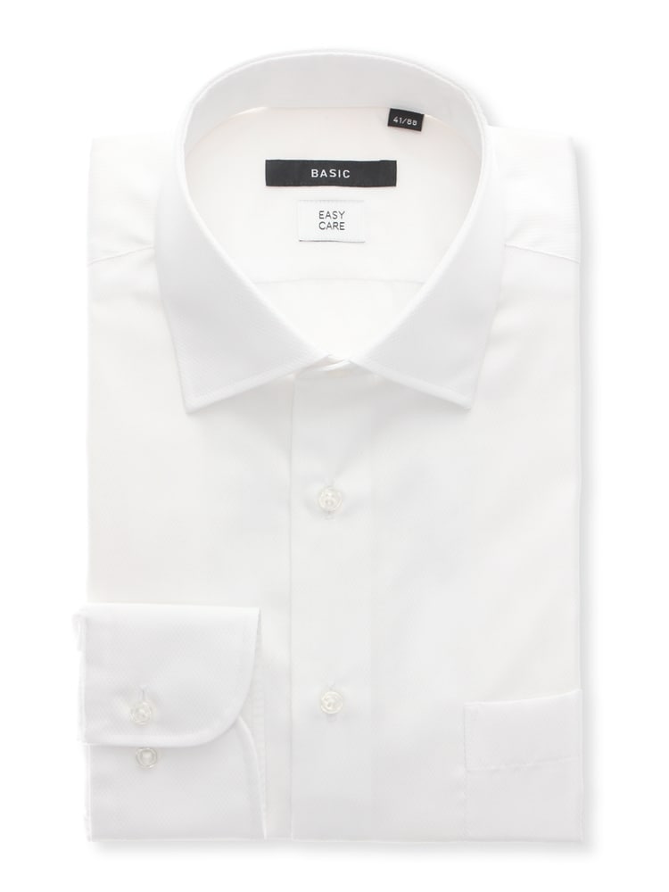 ワイシャツ／長袖／形態安定／再生繊維／ワイドカラー／織柄／BASIC 