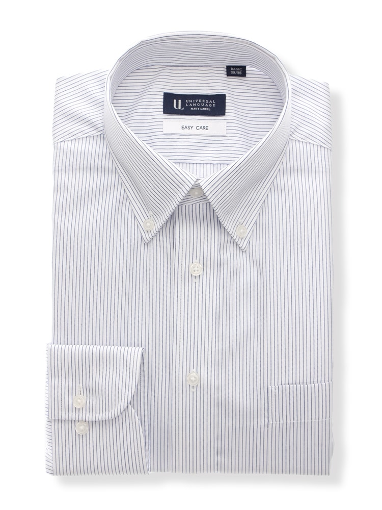 ワイシャツ／長袖／形態安定／再生繊維／ボタンダウンカラー／ストライプ／BASIC／ドレスシャツ0 イージーケア 形態安定