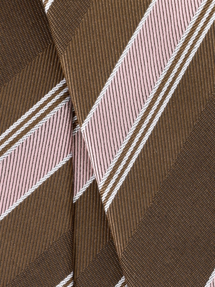 ネクタイ／Fabric by ITALY／コットンシルク／ストライプ×織柄2 コットン ブラウン