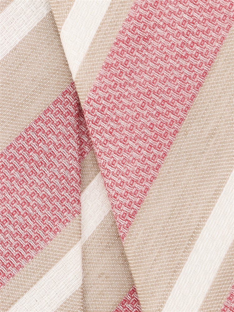 ネクタイ／Fabric by ITALY／リネンシルクコットン／ストライプ×織柄2 コットン ピンク