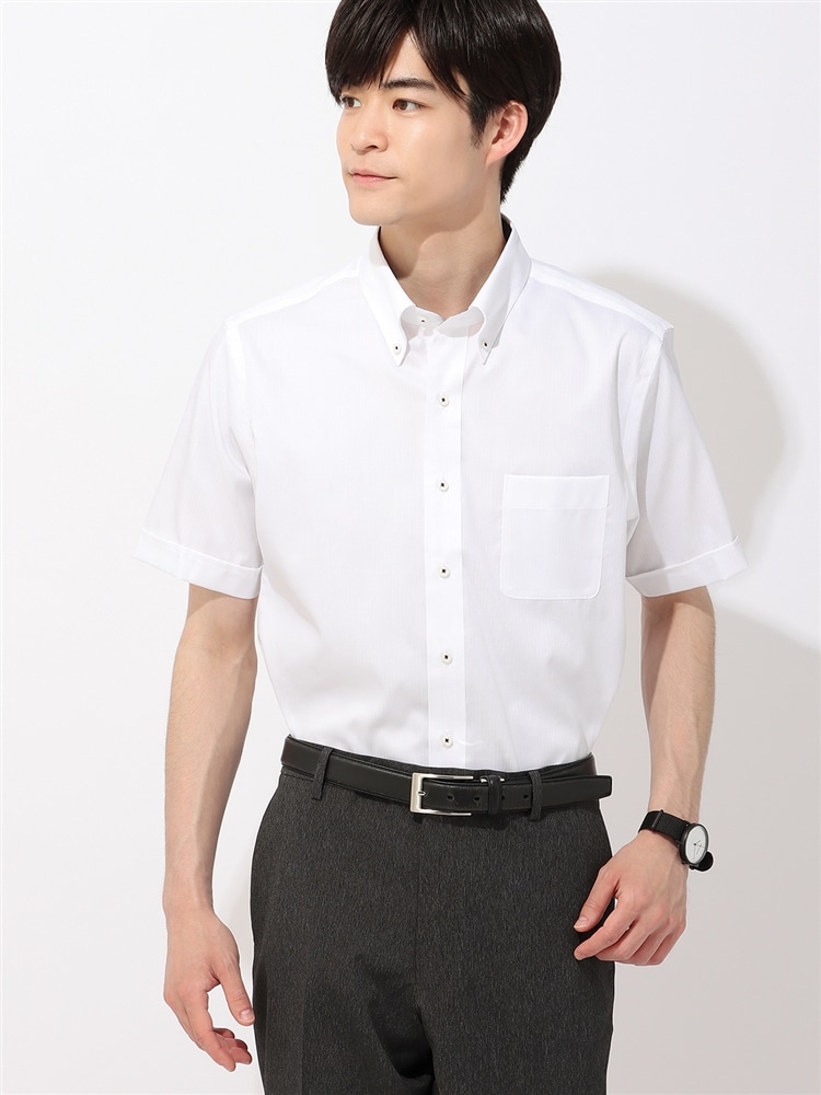 ワイシャツ／半袖／形態安定／COOL MAX／ボタンダウンカラー／BASIC／ドレスシャツ0 ストレッチ 夏