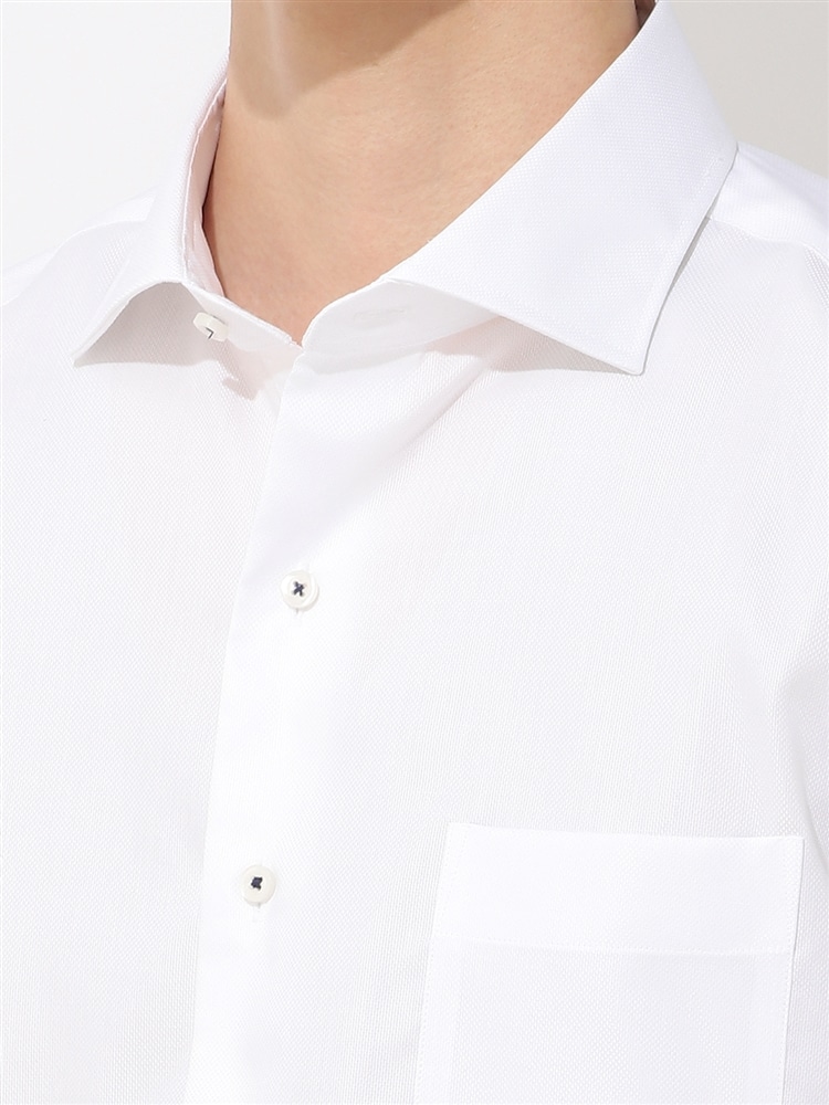 ワイシャツ／半袖／形態安定／COOL MAX／ホリゾンタルカラー／織柄／BASIC／ドレスシャツ4 コットン ストレッチ