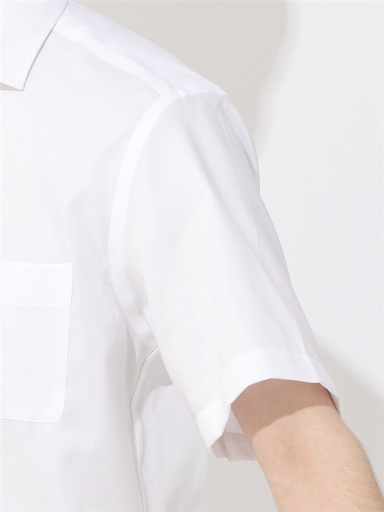ワイシャツ／半袖／形態安定／COOL MAX／ホリゾンタルカラー／織柄／BASIC／ドレスシャツ5 ワイシャツ ホワイト