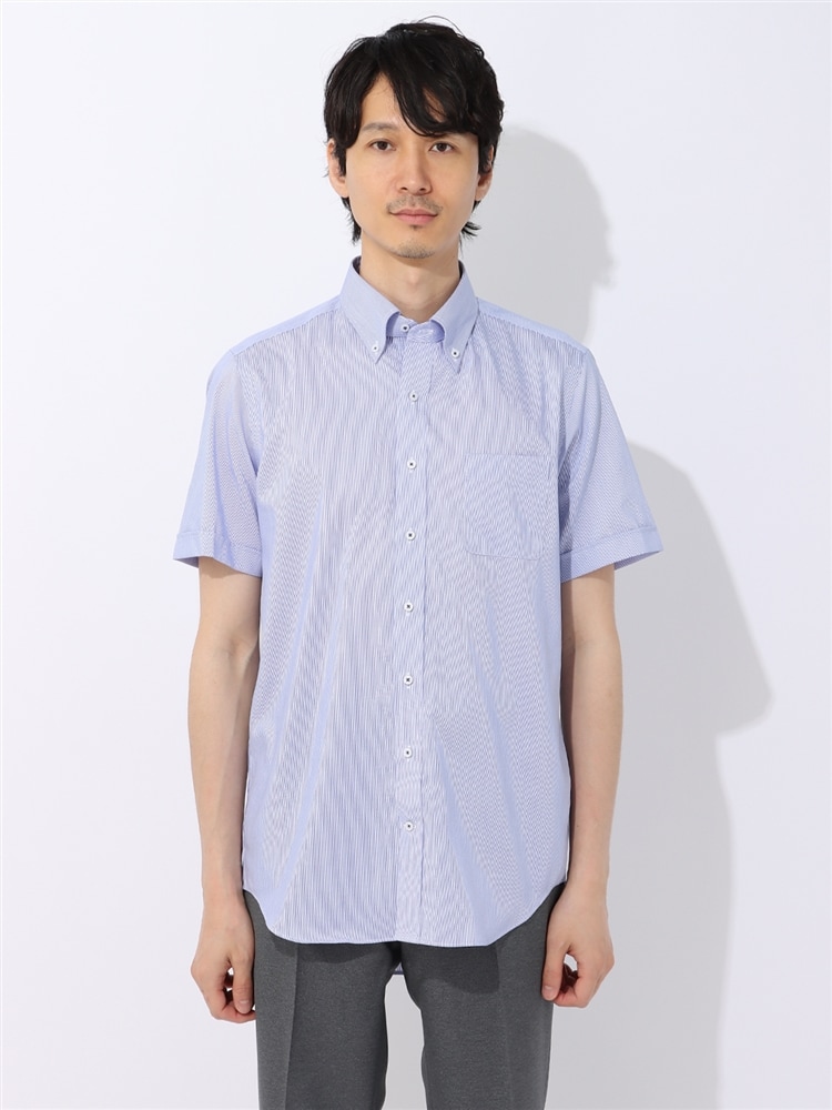 ワイシャツ／半袖／形態安定／COOL MAX／ボタンダウンカラー／BASIC／ドレスシャツ1 ブルー ストレッチ