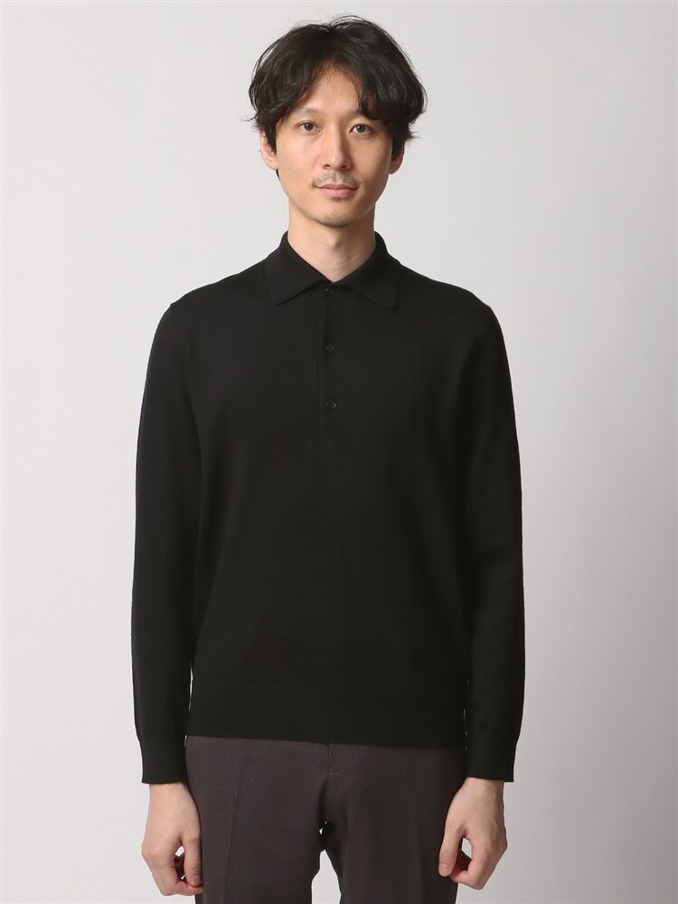 グッドスペックKNIT／ニットポロシャツ／長袖／ウォッシャブル／毛混