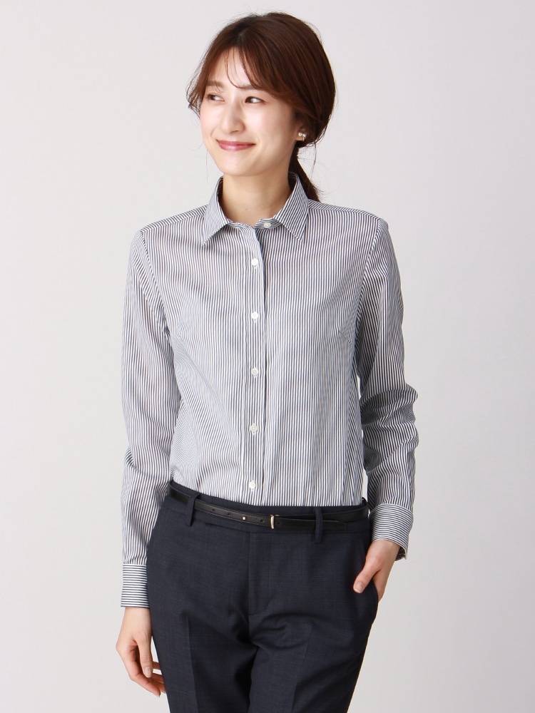 レギュラーカラーシャツ／Easy Care Blouse ／ストライプ／destyle