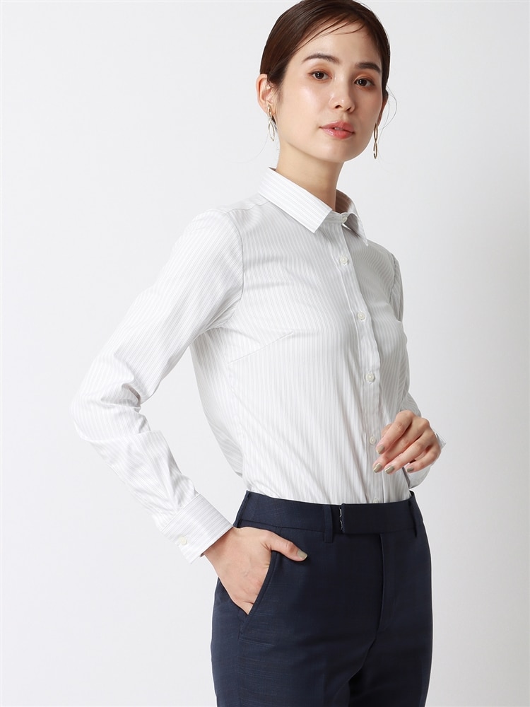 レギュラーカラーシャツ／長袖／Easy Care Stretch Blouse／抗菌防臭／織柄0 イージーケア ストレッチ