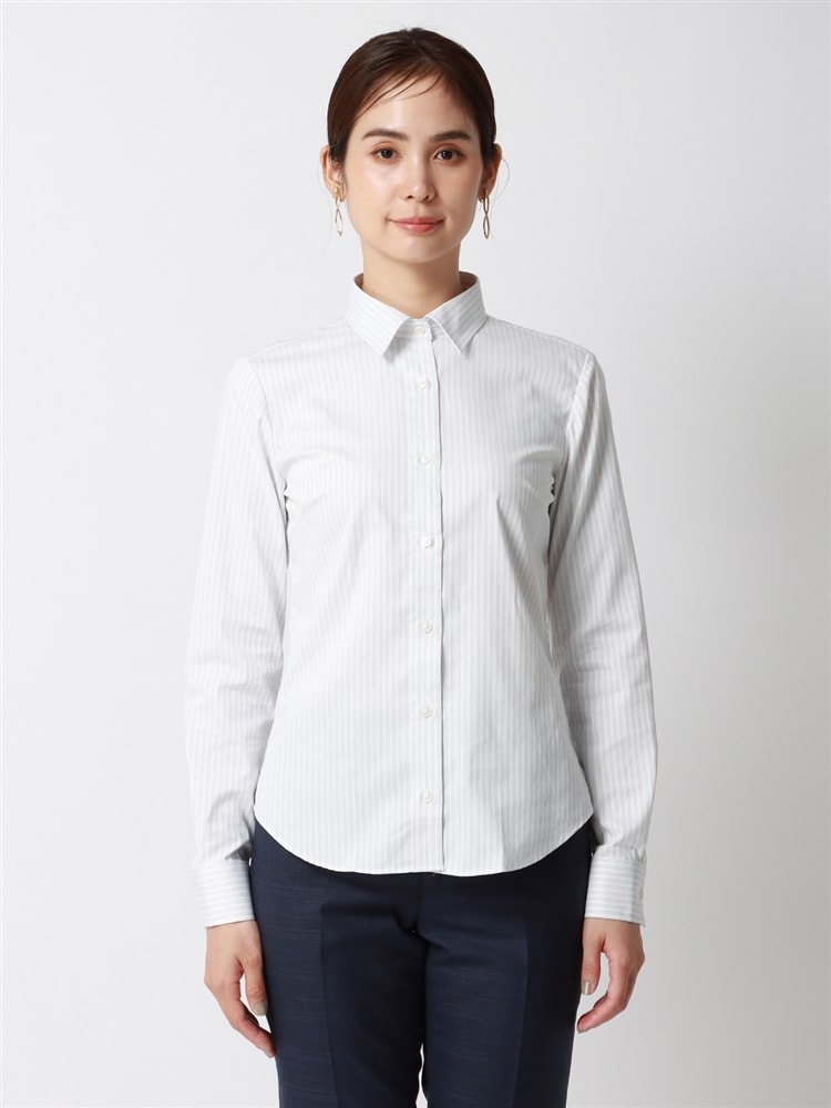 レギュラーカラーシャツ／長袖／Easy Care Stretch Blouse／抗菌防臭／織柄1 ストレッチ 長袖