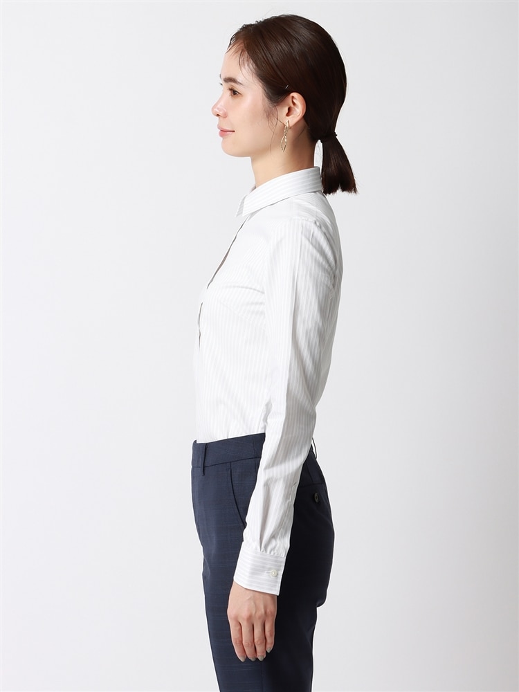 レギュラーカラーシャツ／長袖／Easy Care Stretch Blouse／抗菌防臭／織柄2 ストレッチ コットン