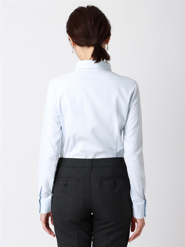 WEB限定／レギュラーカラーシャツ／長袖／Easy Care Stretch Blouse／織柄3 ブルー ストレッチ