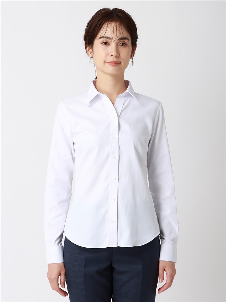 WEB限定／スキッパーカラーシャツ／長袖／Easy Care Stretch Blouse／織柄1 トップス 無地