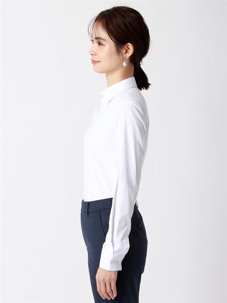 WEB限定／スキッパーカラーシャツ／長袖／Easy Care Stretch Blouse／織柄2 ストレッチ 長袖