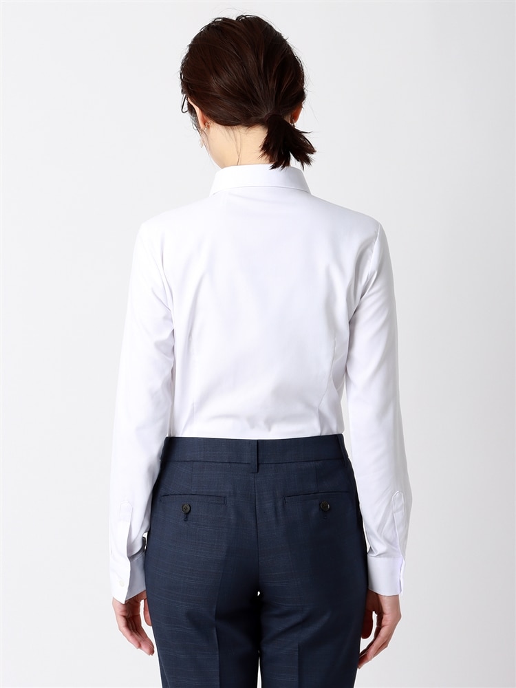 WEB限定／スキッパーカラーシャツ／長袖／Easy Care Stretch Blouse／織柄3 コットン 長袖