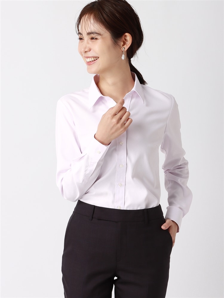 WEB限定／スキッパーカラーシャツ／長袖／Easy Care Stretch Blouse／織柄0 イージーケア ストレッチ