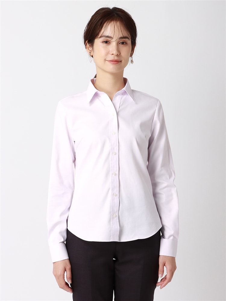 WEB限定／スキッパーカラーシャツ／長袖／Easy Care Stretch Blouse／織柄1 ストレッチ 長袖