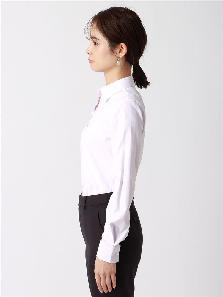 WEB限定／スキッパーカラーシャツ／長袖／Easy Care Stretch Blouse／織柄2 コットン 長袖