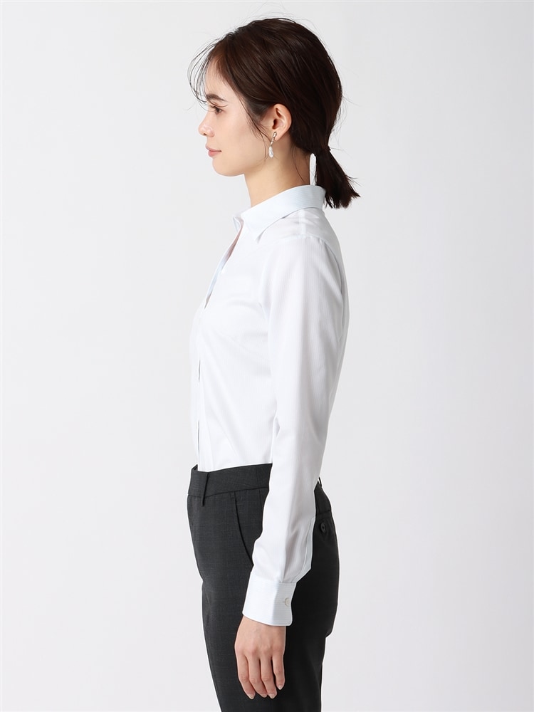 スキッパーカラーシャツ／長袖／NON IRON MAX／ピンストライプ／Blouse2 トップス ストレッチ