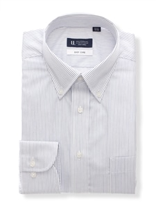 ワイシャツ／長袖／形態安定／再生繊維／ボタンダウンカラー／ストライプ／BASIC／ドレスシャツ