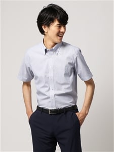 ワイシャツ／半袖／形態安定／ボタンダウンカラー／ストライプ／BASIC／ドレスシャツ